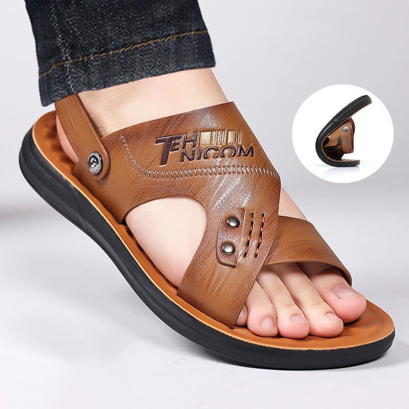 Cool leather summer non-slip beach sandals 1