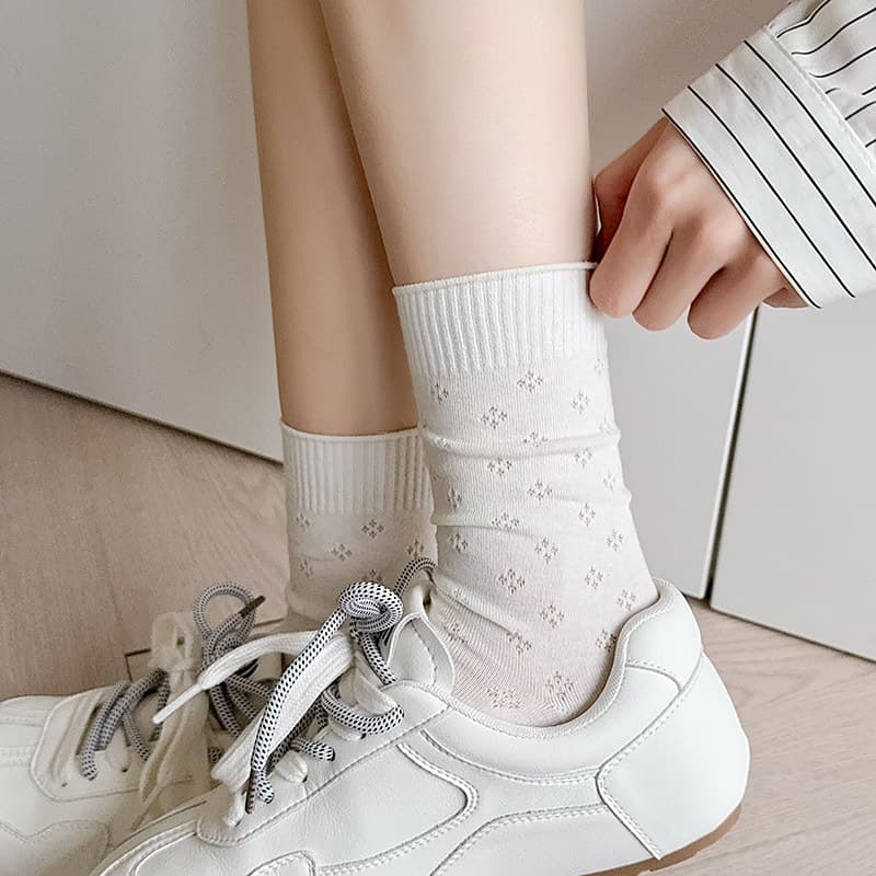 Summer thin trend cream cotton socks, mid-length 4