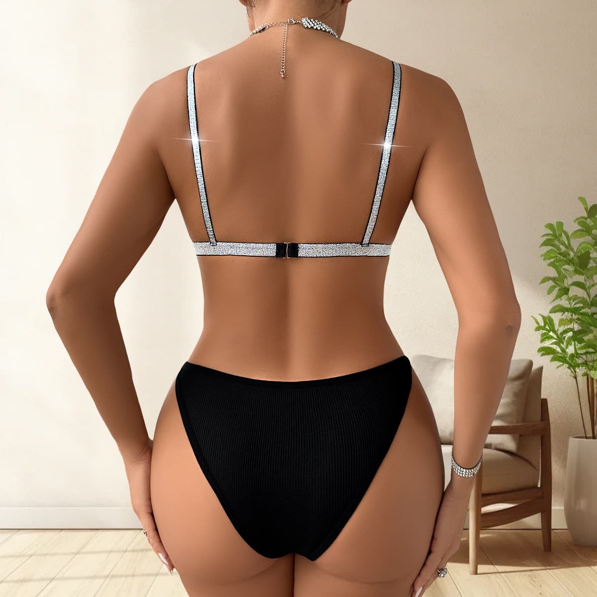 (Cross-border trading), black swimwear, set, sexy wireless bra, underwear, European style 4