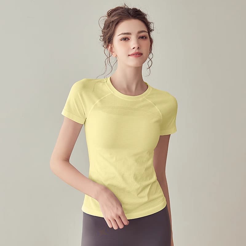 Sports yoga clothing, uniform, quick dry T-shirt for gym, for running, slim fit, with short sleeve 2