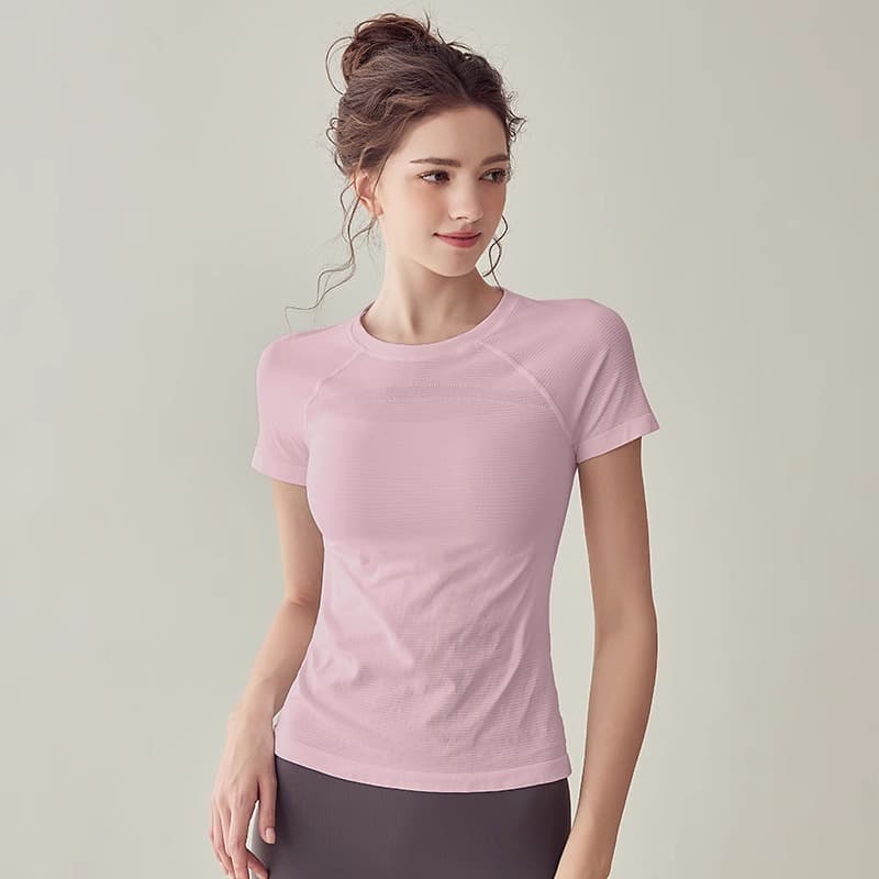 Sports yoga clothing, uniform, quick dry T-shirt for gym, for running, slim fit, with short sleeve 4