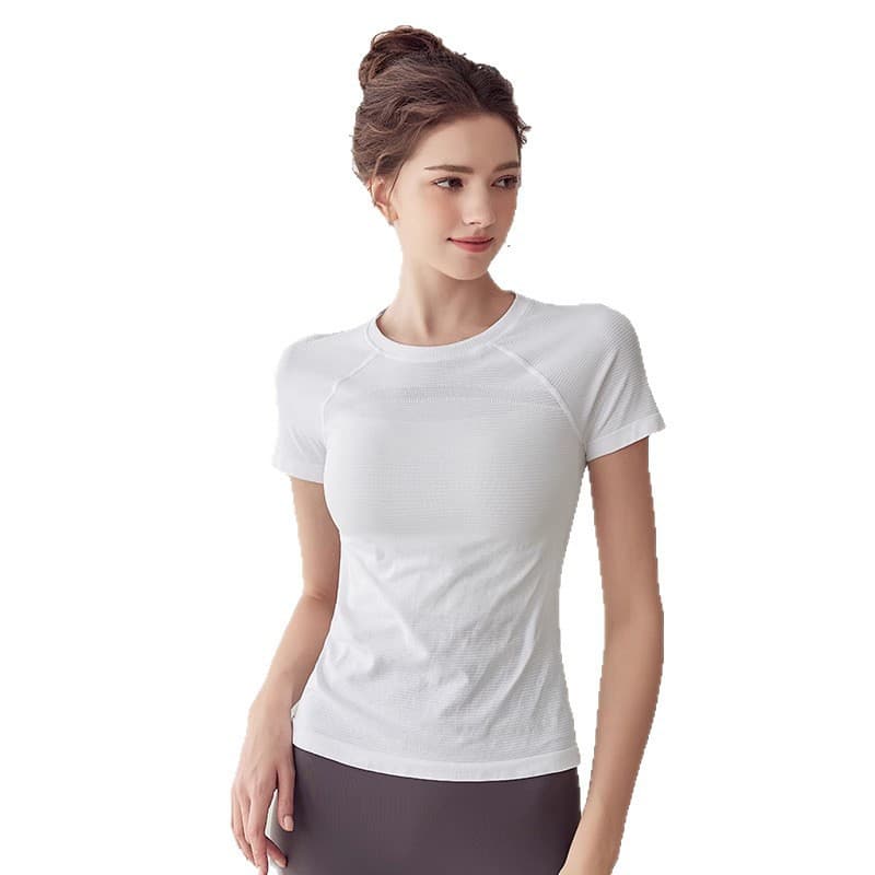 Sports yoga clothing, uniform, quick dry T-shirt for gym, for running, slim fit, with short sleeve 5