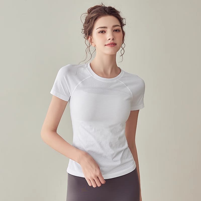 Sports yoga clothing, uniform, quick dry T-shirt for gym, for running, slim fit, with short sleeve 1