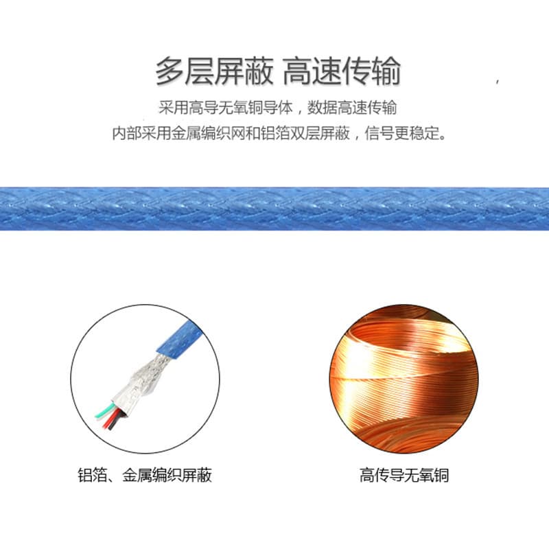 USB printing cable transparent blue USB2.0 printer data cable copper core wire with shielded printer cable 2