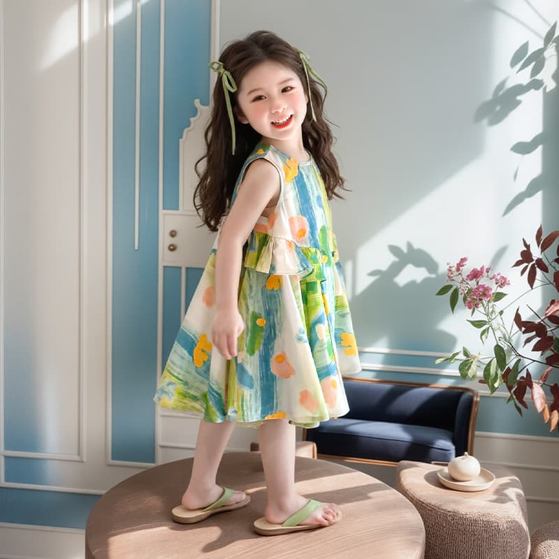 Children's summer beach dress sleevless, sleevless dress, western style 3