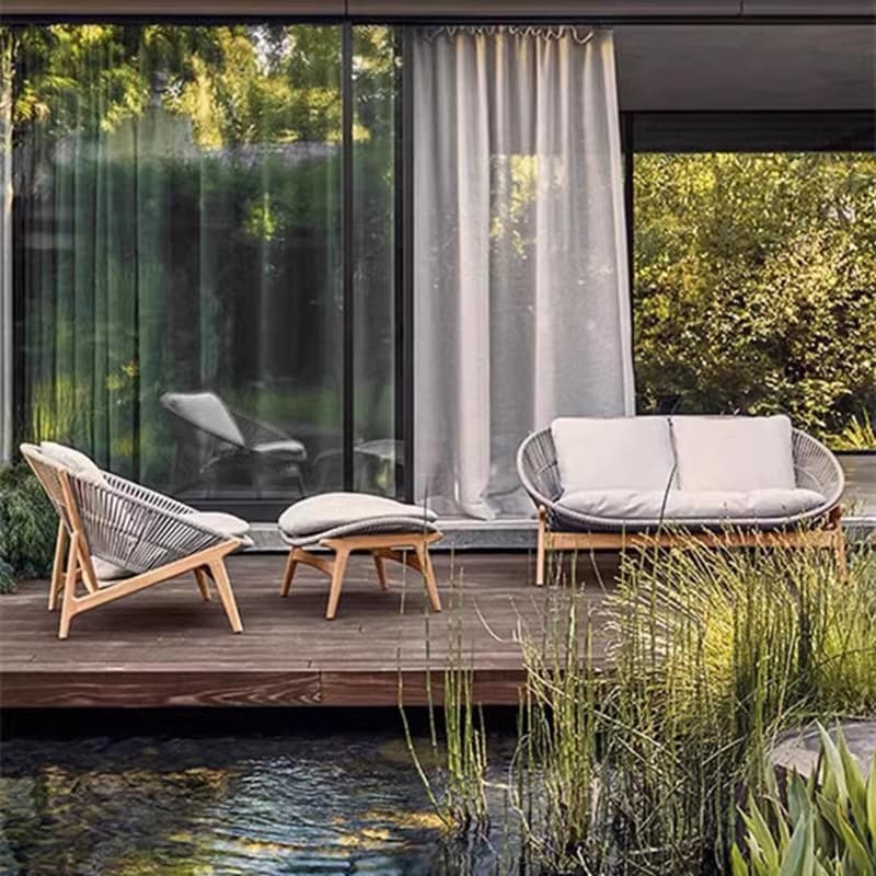 Nordic outdoor high-end teak sofa chair garden balcony courtyard leisure creative round rattan sofa combination 2