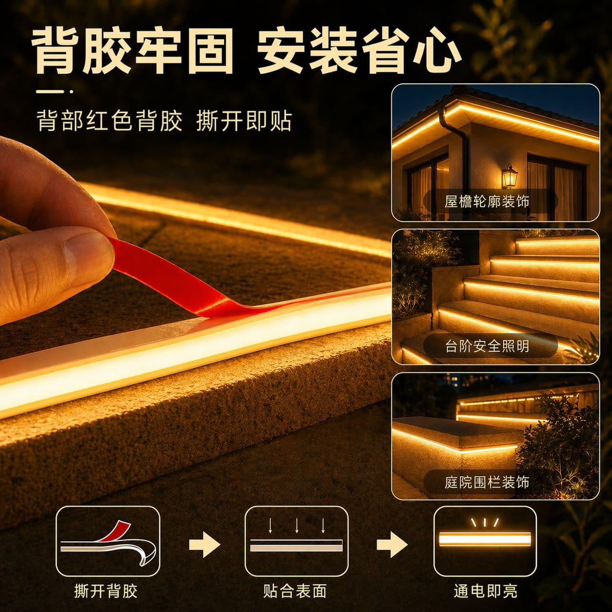 Drive-free 220Vled light strip COB solid silicone self-adhesive outdoor waterproof no spot decorative lighting linear light strip 3
