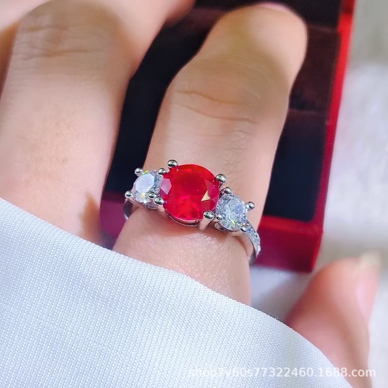 (Wholesale), jewelry, ruby ring with stone, 2 carat, light luxury style, high-quality style 4
