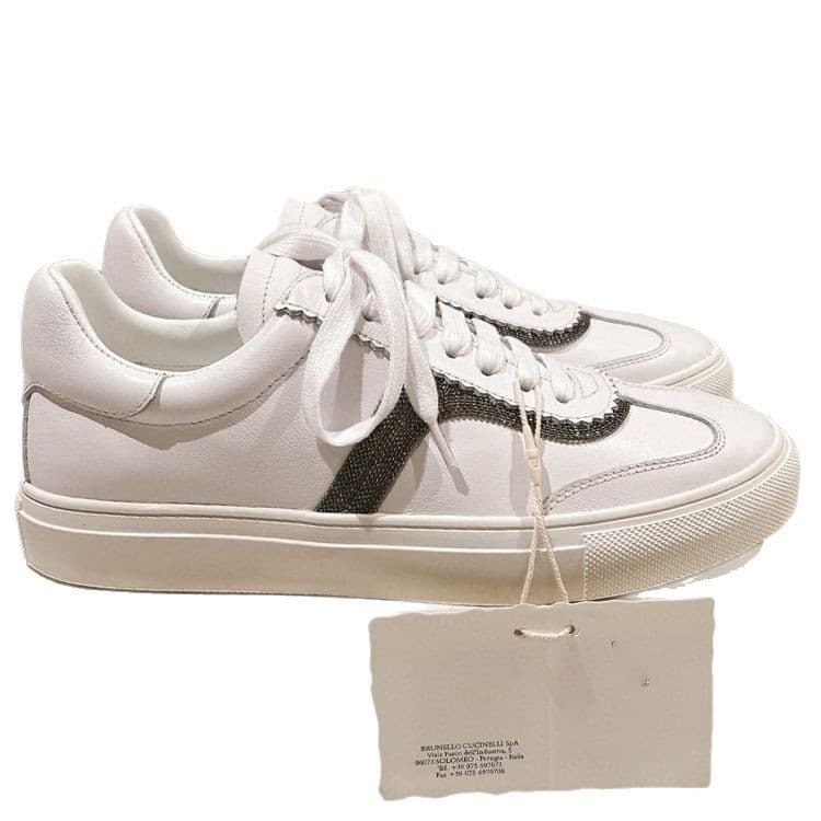 Fashionable white sneakers flat handmade, women's beaded bracelet, sports running sneakers, Italy 5