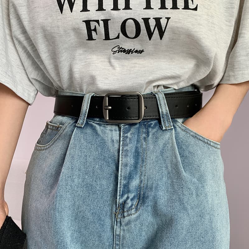 Belt, black universal jeans for students, retro buckle, loose fit 2