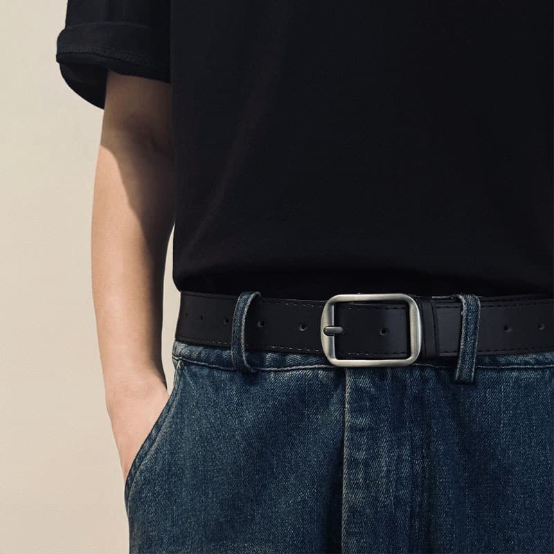 Belt, black universal jeans for students, retro buckle, loose fit 3