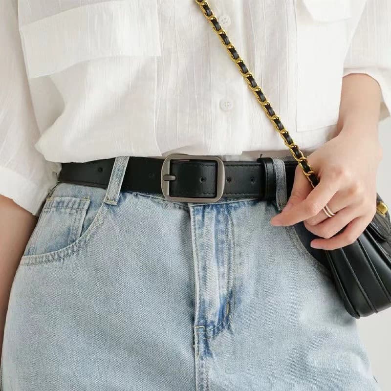 Belt, black universal jeans for students, retro buckle, loose fit 4
