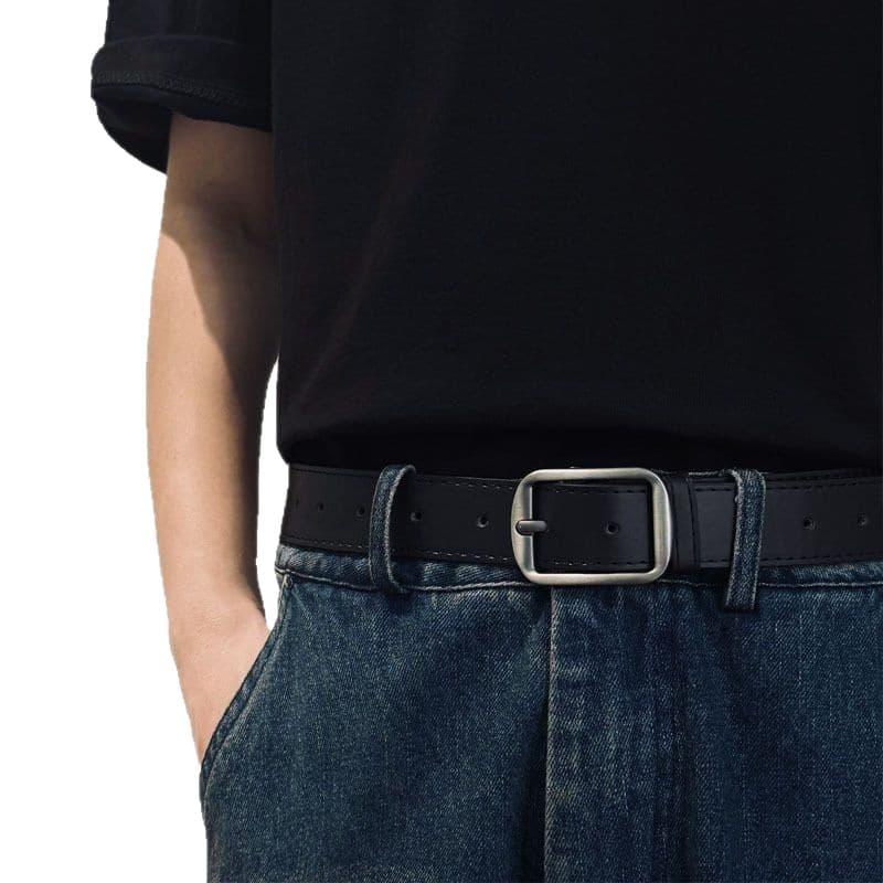 Belt, black universal jeans for students, retro buckle, loose fit 5