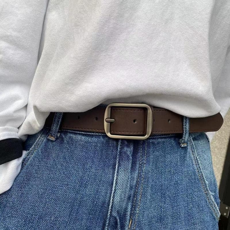 Belt, black universal jeans for students, retro buckle, loose fit