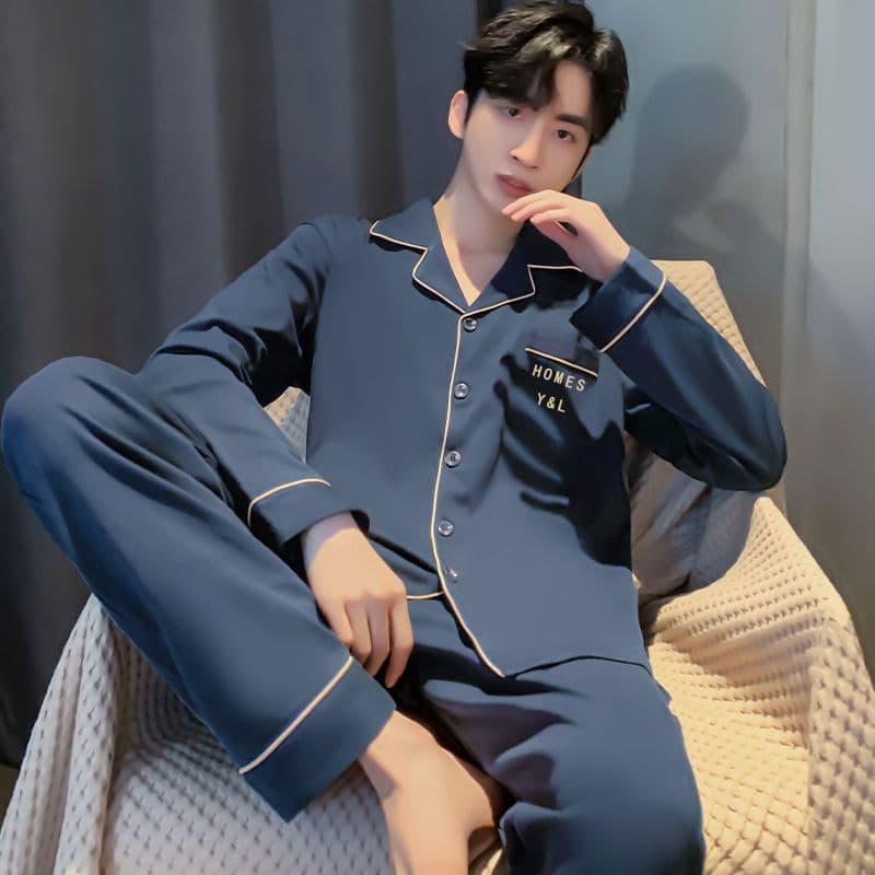High-end high quality pijama, men's autumn long-sleeve, demi-season set, men's style, plus size 3