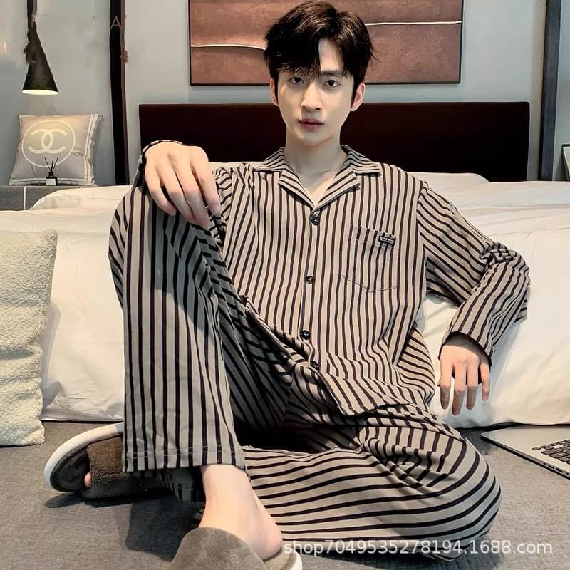 High-end high quality pijama, men's autumn long-sleeve, demi-season set, men's style, plus size
