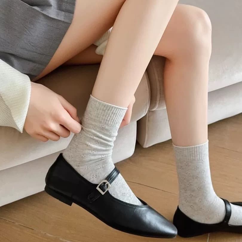 Trend cream cotton summer thin knee socks, mid-length 3