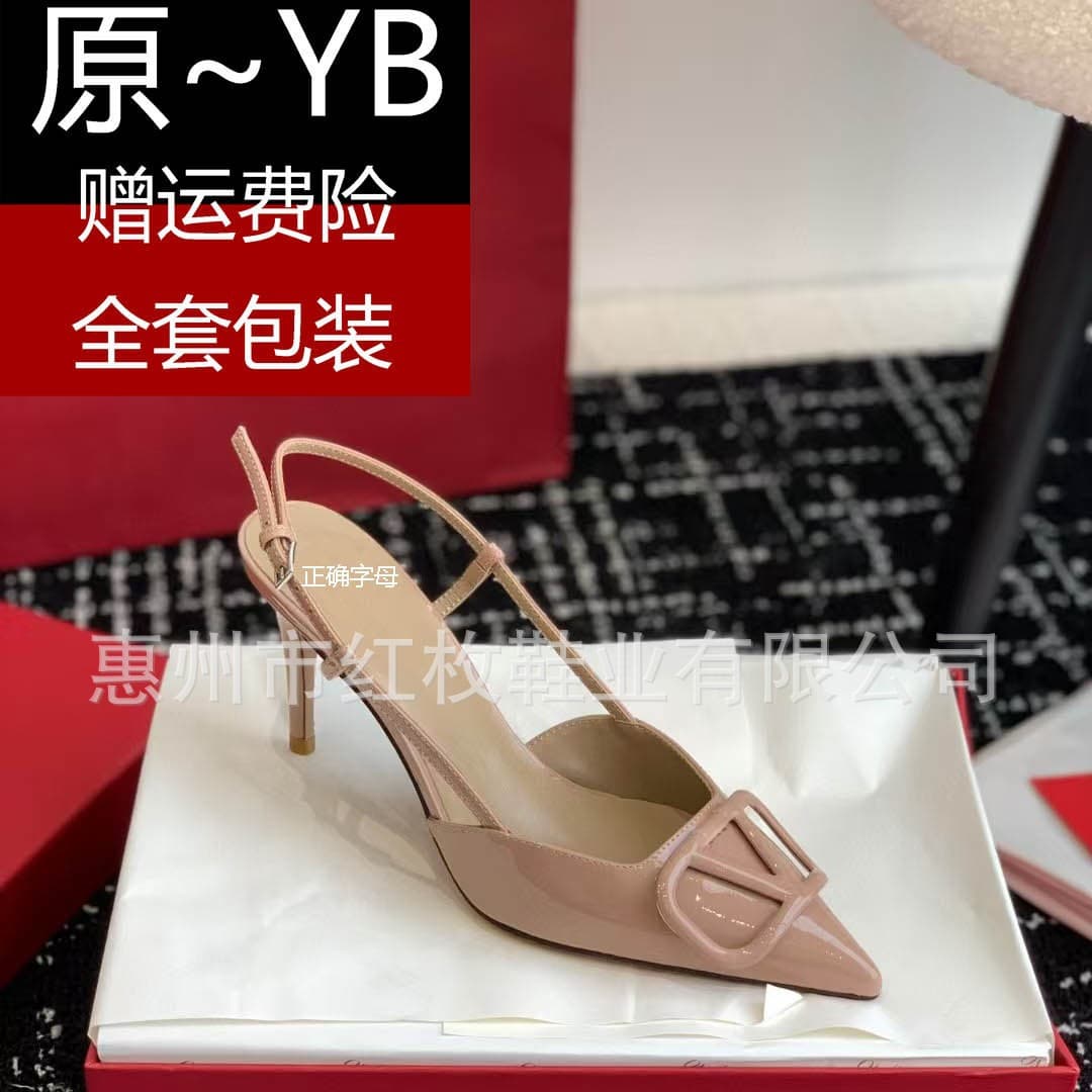 Correct version of V home nude high heels for women slim heels 2025 new Warren v buckle pointed toe empty back bag sandals temperament 1