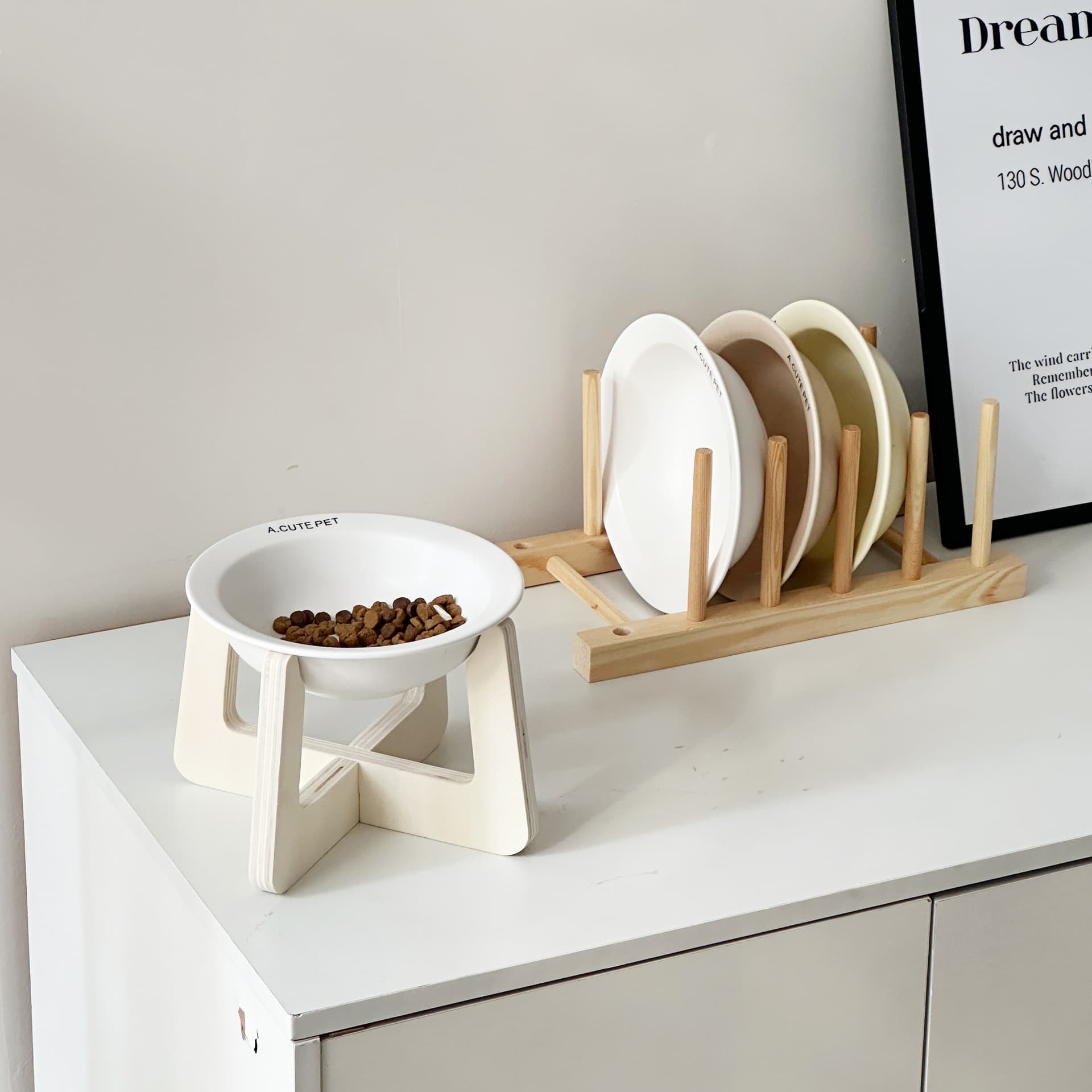 Cat bowl ceramic cat food bowl large diameter drinking water to increase elevated frame to protect the cervical vertebrae and high feet from overturning canned pet bowl 4
