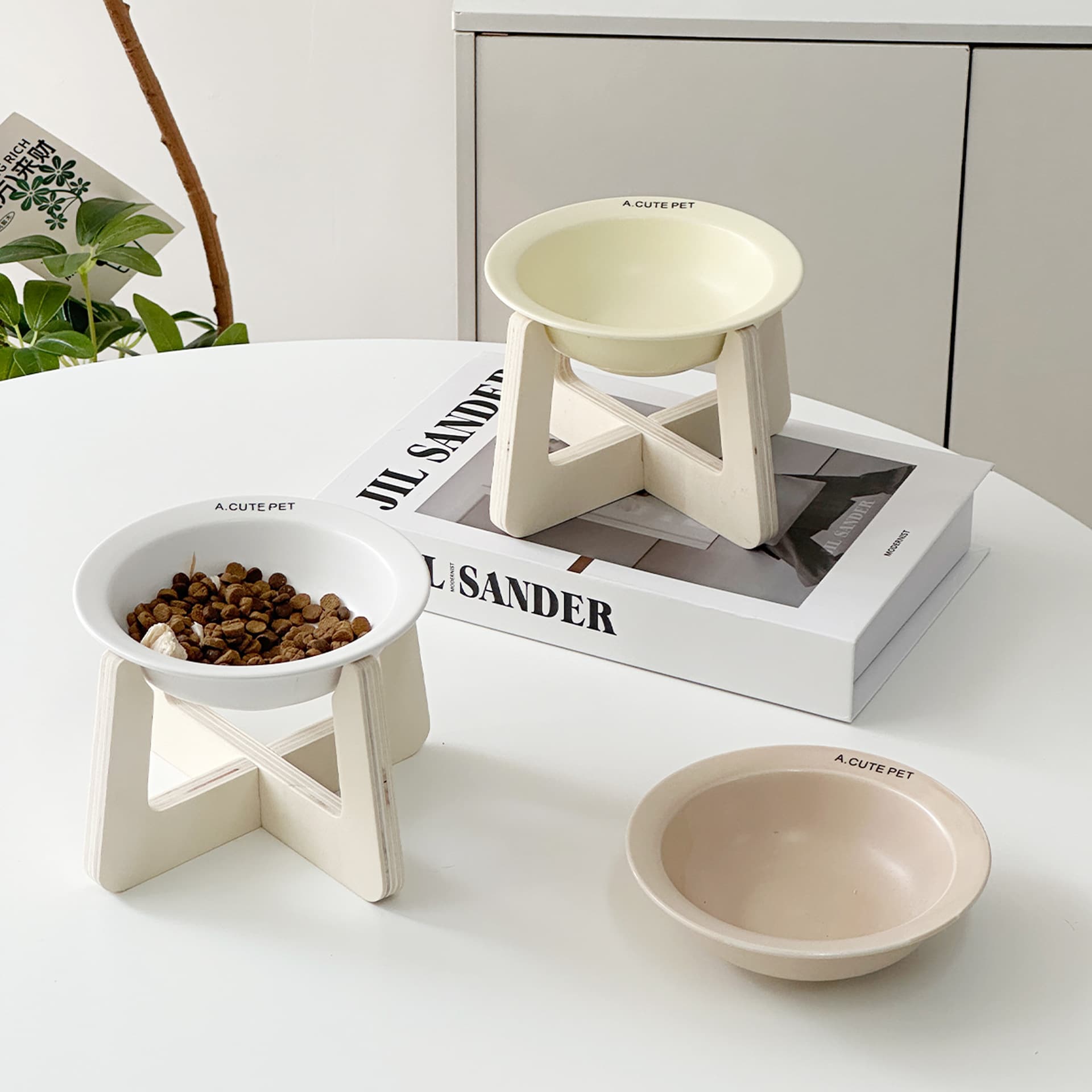 Cat bowl ceramic cat food bowl large diameter drinking water to increase elevated frame to protect the cervical vertebrae and high feet from overturning canned pet bowl 5