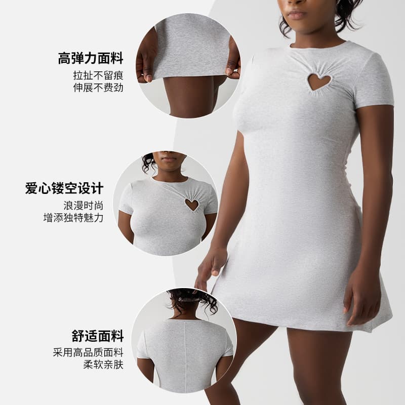COTTON JERSEY HEART MINI DRESS European and American hot girls' love short-sleeved dress for women 4