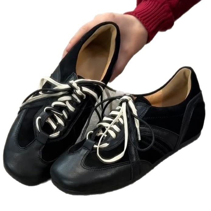 Cowhide version ~ Retro black German training shoes lace-up forrest Gump shoes for women's inner height-enhancing casual board shoes versatile sports shoes trend 5