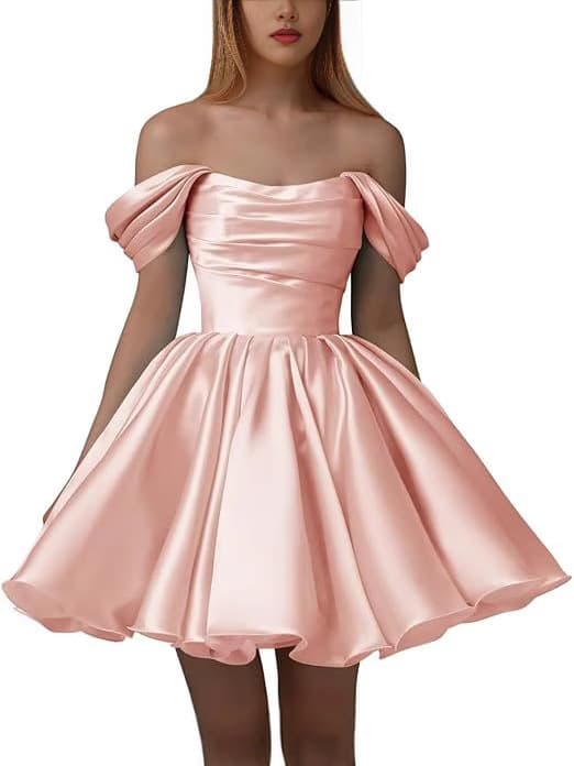 2025 Women's Off-shoulder Satin Homecoming Dress New Short Pleated Strapless Dancing Dress Wedding Dress 5