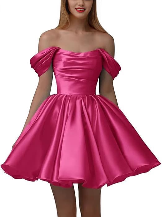2025 Women's Off-shoulder Satin Homecoming Dress New Short Pleated Strapless Dancing Dress Wedding Dress