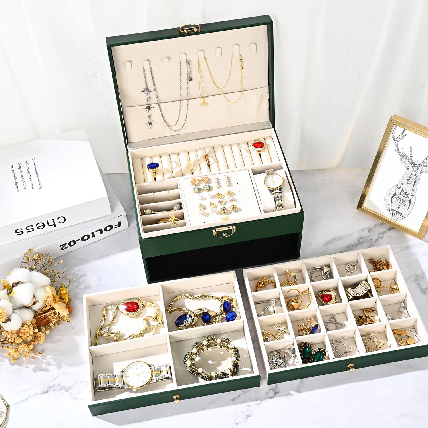 Storage system, high-end storage box, sophisticated necklace and earrings, jewelry, capacious accessory 3