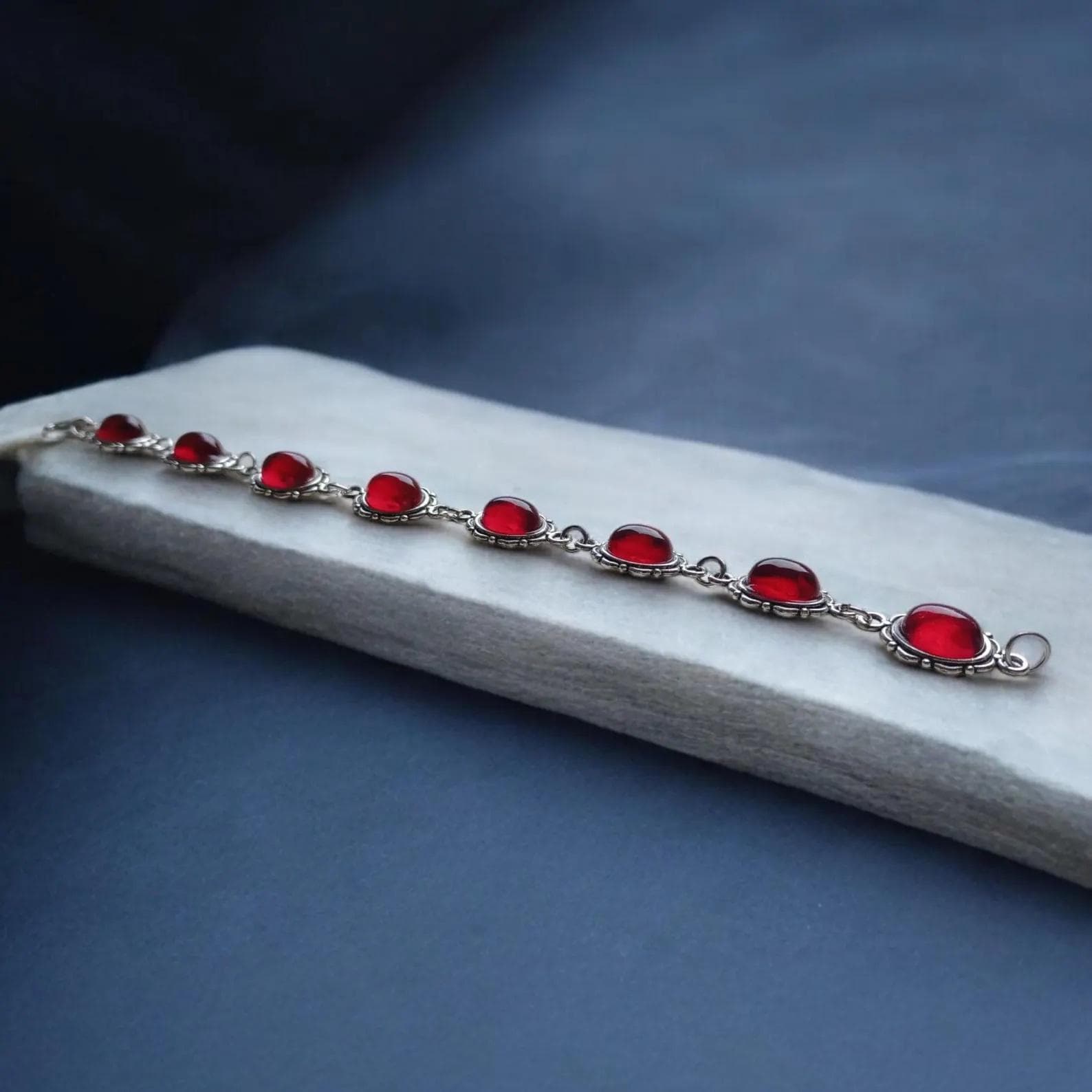 Bracelet, red glass jewelry, Gothic 3