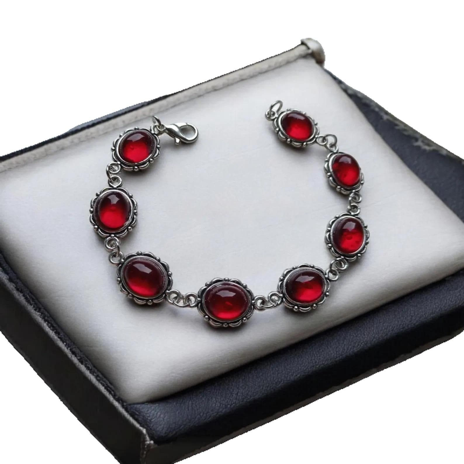 Bracelet, red glass jewelry, Gothic 5