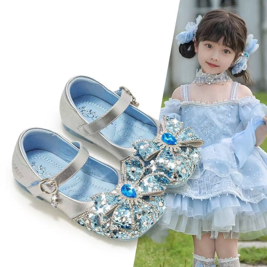 Small autumn blue shoes girl's, princess style, Collection Year 2025, soft sole 1