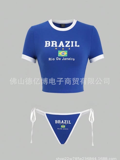 Fashionable summer beach swimwear with letters, set, with short sleeve 2