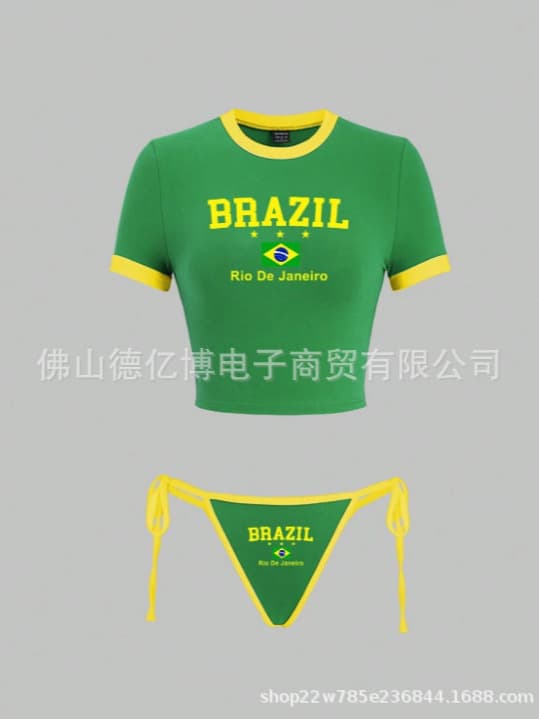 Fashionable summer beach swimwear with letters, set, with short sleeve 5