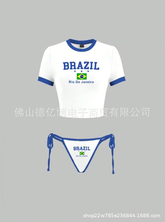Fashionable summer beach swimwear with letters, set, with short sleeve 1