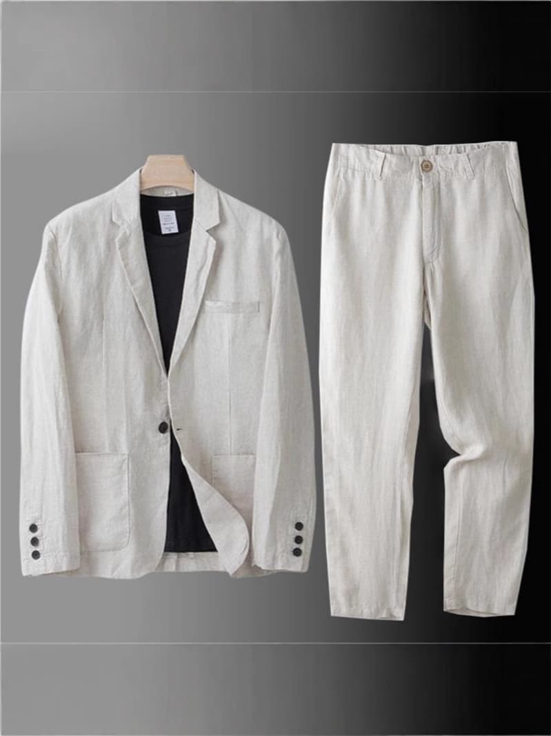 Summer thin set, men's jacket for leisure, Korean style, slim fit, cotton and linen, oversize 3