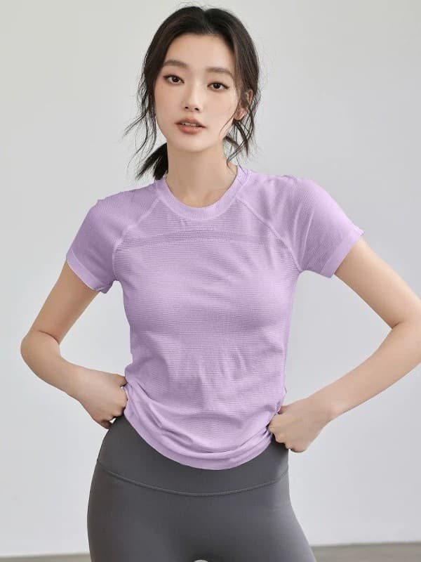 Quick dry summer yoga clothing, thin T-shirt for training for gym, with short sleeve, for running, tight 2