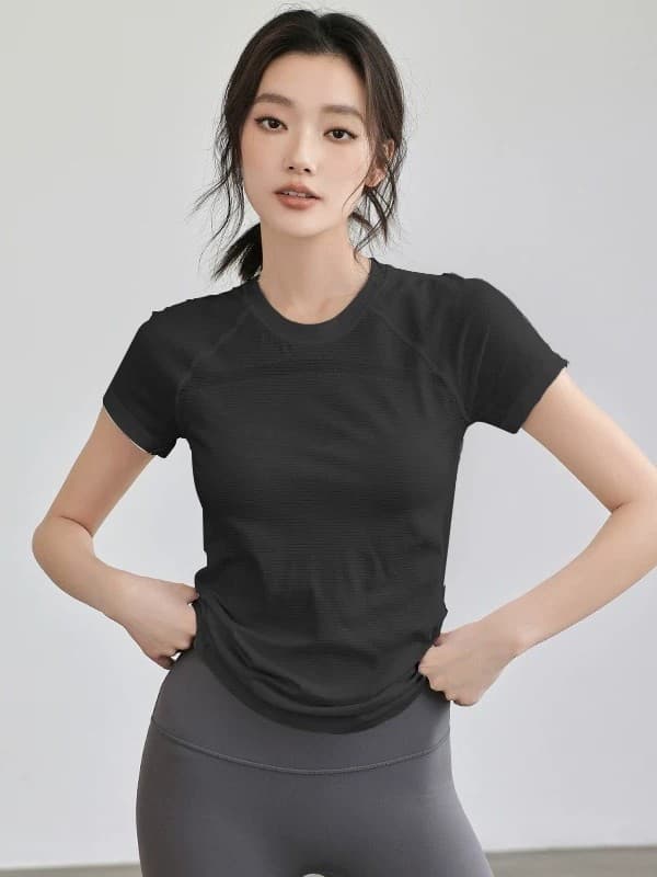 Quick dry summer yoga clothing, thin T-shirt for training for gym, with short sleeve, for running, tight 3