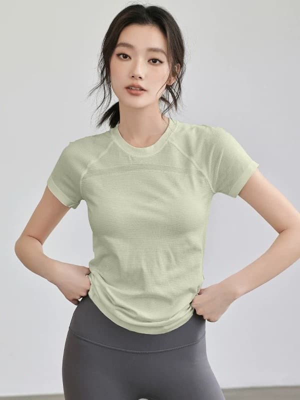 Quick dry summer yoga clothing, thin T-shirt for training for gym, with short sleeve, for running, tight 5