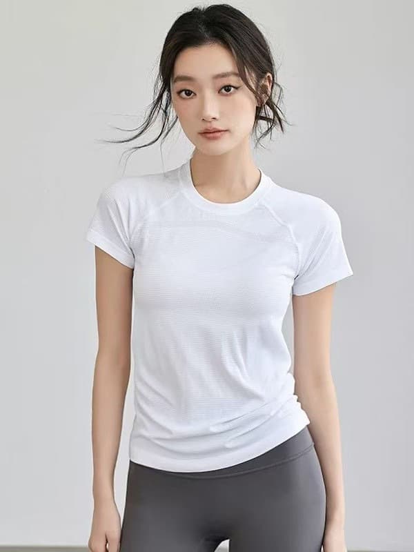 Quick dry summer yoga clothing, thin T-shirt for training for gym, with short sleeve, for running, tight 1