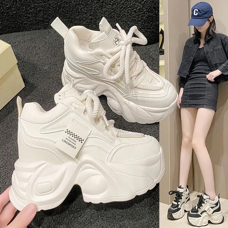 2025 summer new model, 9cm high-heeled women's shoes, thick sole, small high-heeled dad's shoes, versatile sports and casual shoes 3