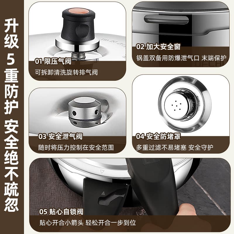 304 stainless steel pressure cooker for household use, extra thick safety explosion-proof pressure cooker, induction cooker, gas stove, universal 20/24cm 4