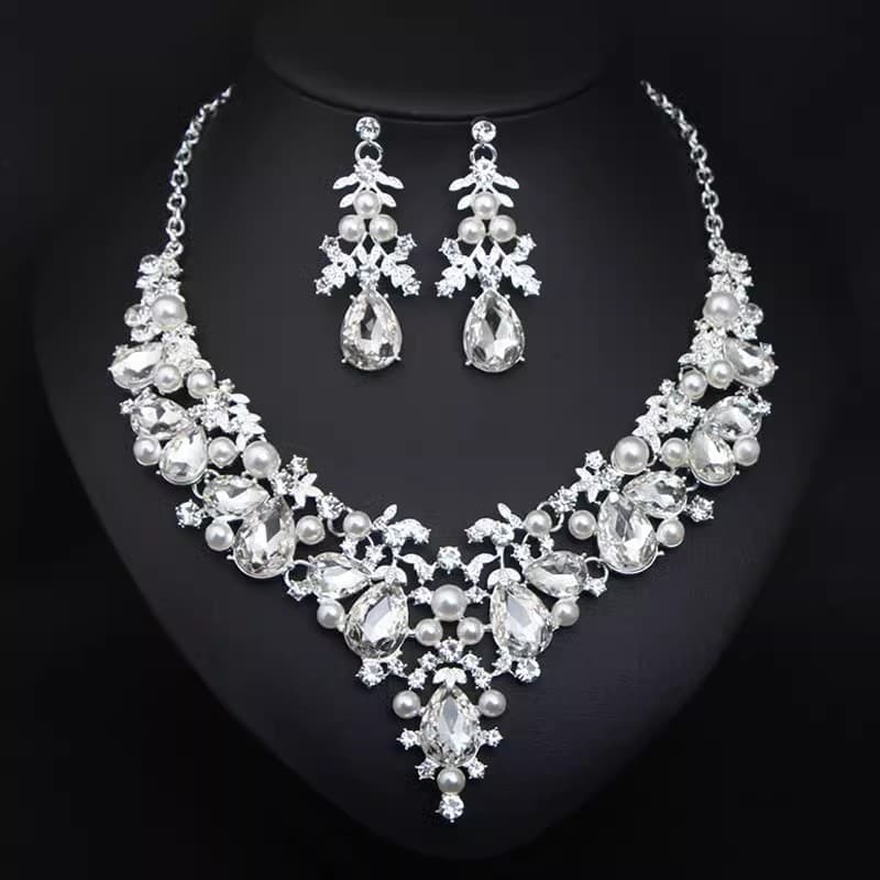 Jewelry pearl, pendant, necklace and earrings, set for bride, accessories, European style 3