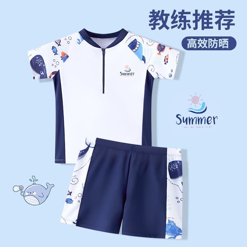 Children's swimwear for boys, split trousers, short sleeve T-shirt, for teenagers, with short sleeve 2