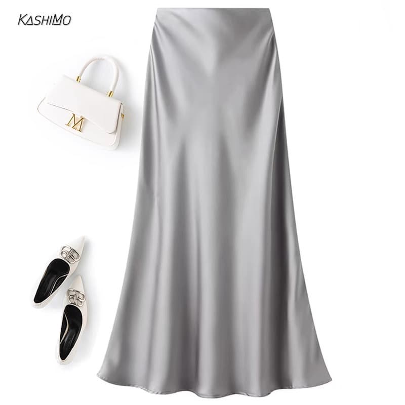 Double-sided silky summer long skirt, high waist, fish tail, A-line 2