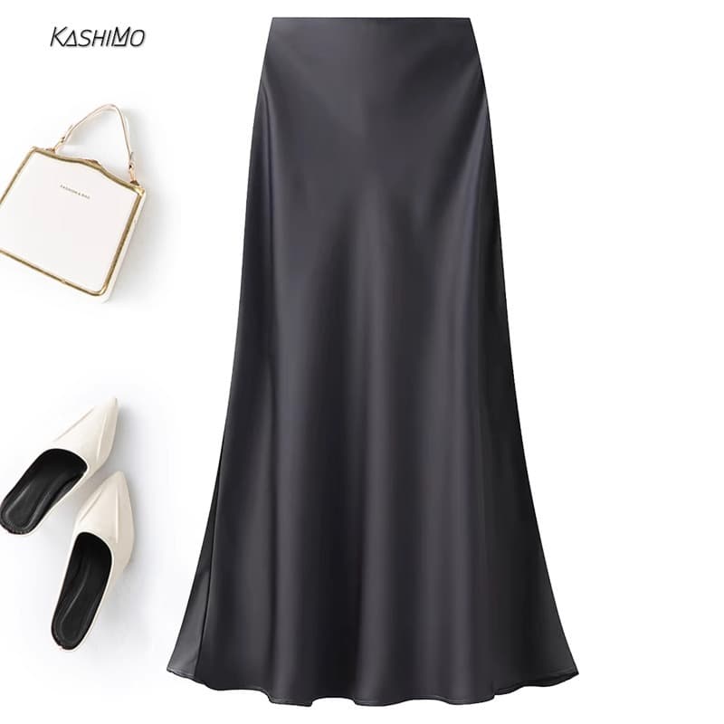 Double-sided silky summer long skirt, high waist, fish tail, A-line