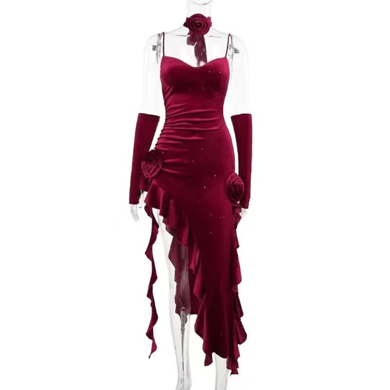 Summer red sexy dancing velvet dress, graduation party, Birthday gift 5