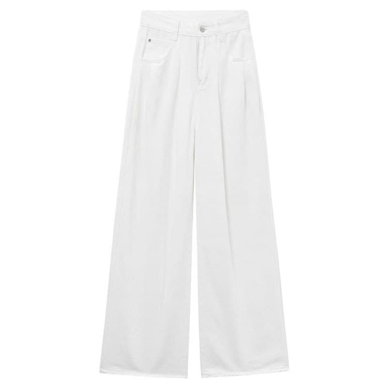 White loose straight jeans, design summer trousers, plus size, high waist, loose fit 5