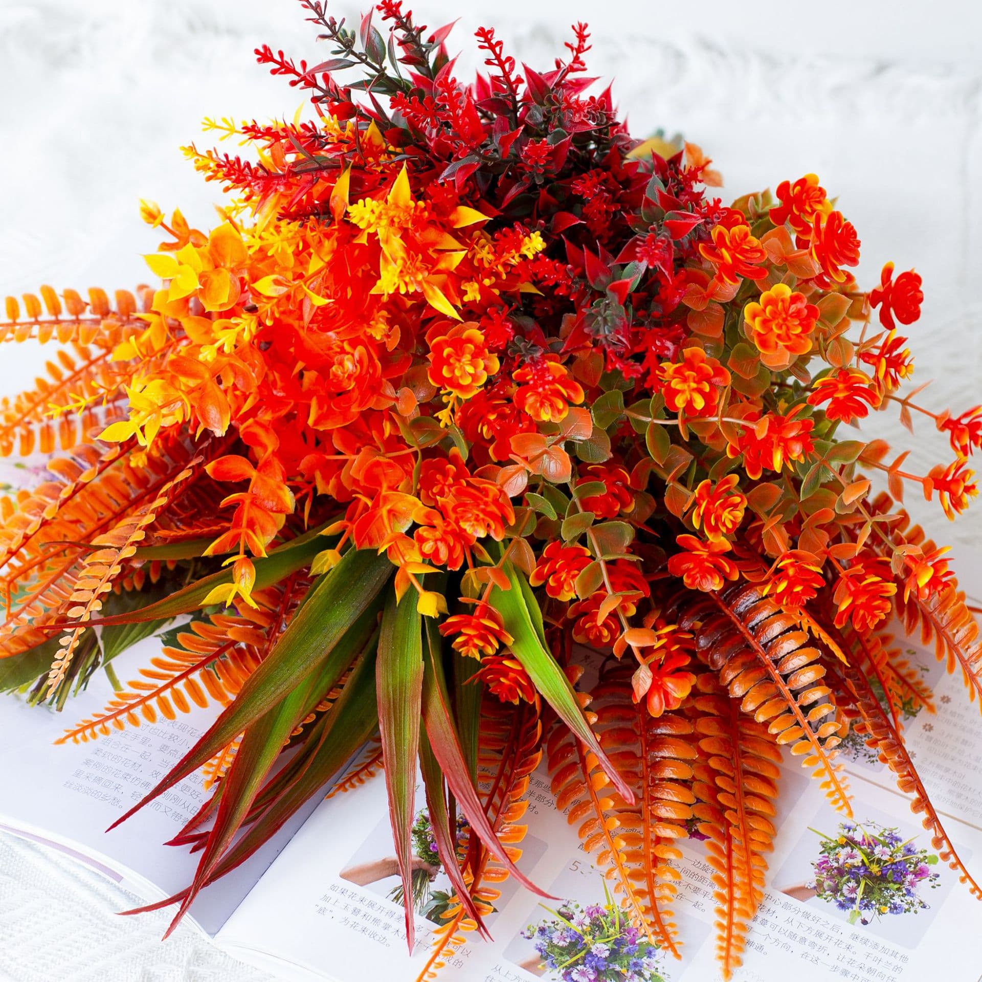 Cross-border 9-pack set of artificial autumn flowers, window frame, fireplace, garden home decoration, Thanksgiving autumn plants 2