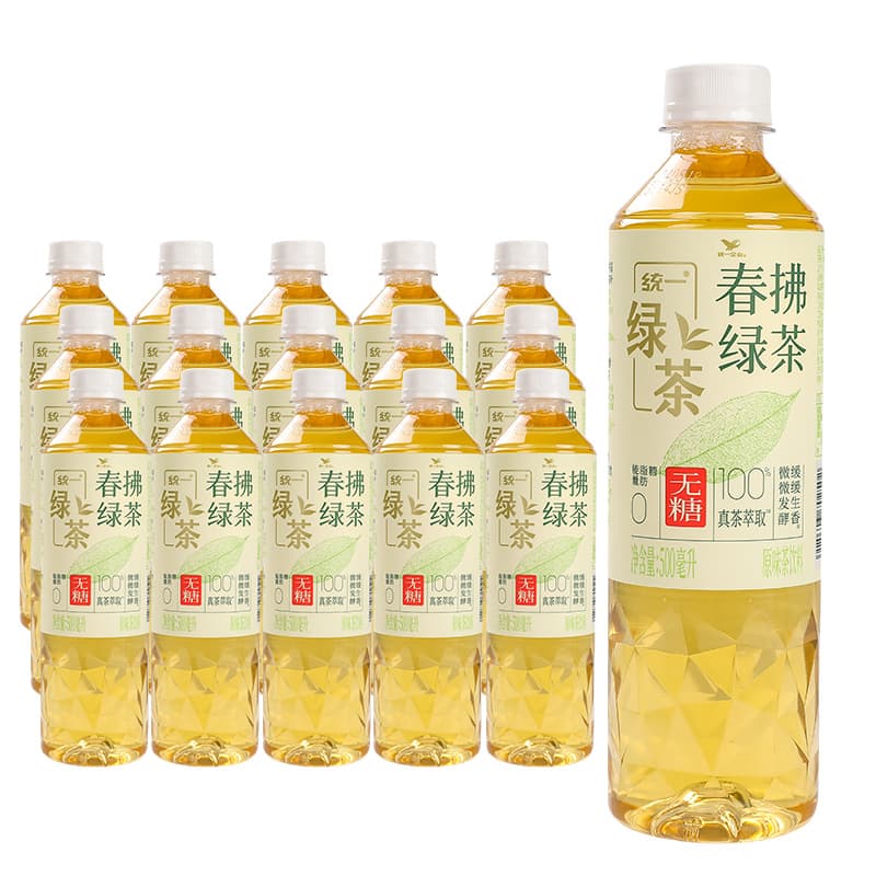 统一 Sugar-free spring brush green tea drink 500ml*15 bottles full box special price micro-fermented tea drink free shipping